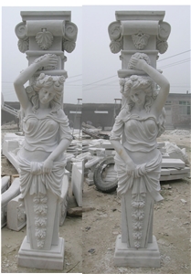 Hand Carved Western Style Natural Stone Column with Statues