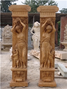 Hand Carved Western Style Natural Stone Column with Statues