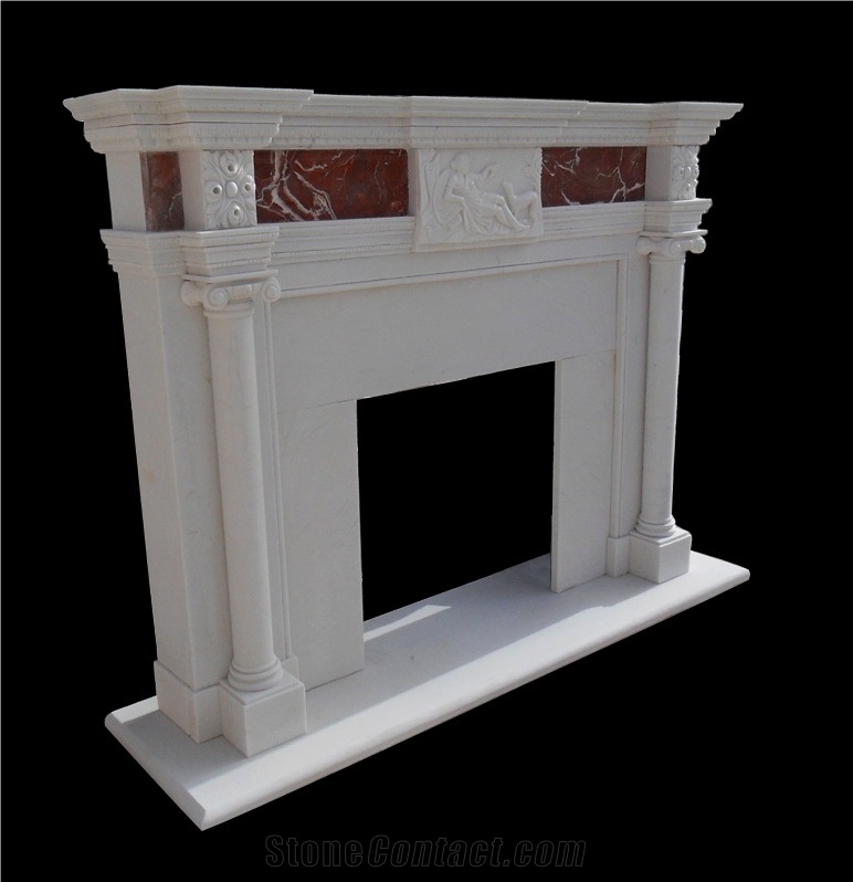 Hand Carved White Marble Fireplaces Mantel, Western Style Fireplace