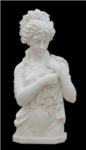 Hand Carved White Marble Sculptured Human Statues, Women Sculptures