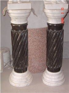 Hand Carved Yellow Marble Sculptured Building Column Capitals