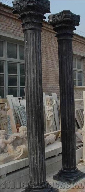 Handcarved Beige Marble Sculptured Building Columns, Western Style