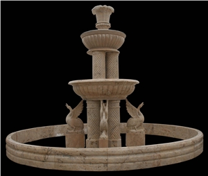 Handcarved Beige Marble Sculptured Garden Fountain, Western Style