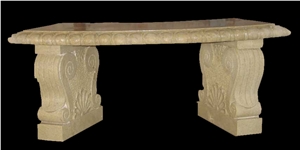 Handcarved Brown Marble Sculptured Outdoor Bench, Western Style Chair