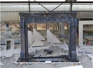 Handcarved Stone Fireplace Mantel Hearth Surround