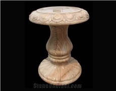 Hang Carved Red Marble Sculptured Outdoor Table, Western Garden Table