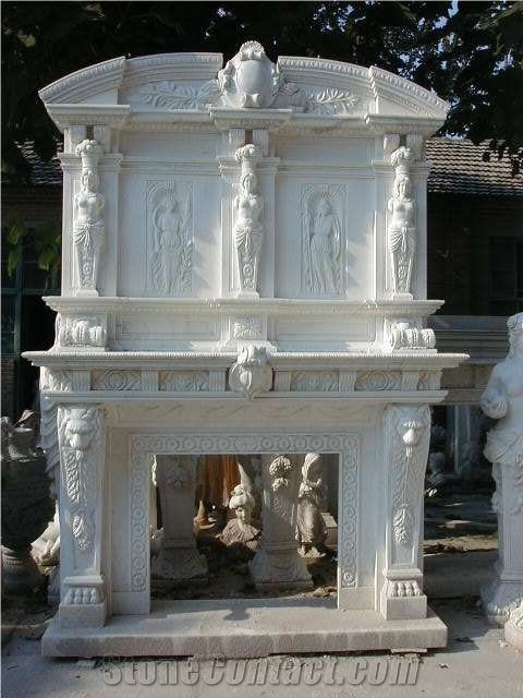 Italian Carrara White Handcarved Fireplace Mantel,Fireplace Surround