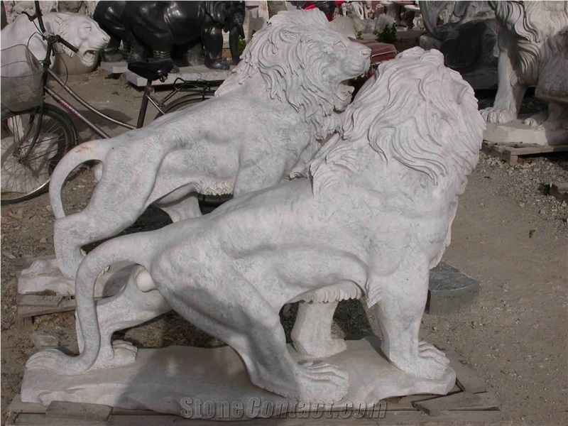 Lion Marble Stone Fireplace Sculpture Hand Carved Vase Pot Mantel