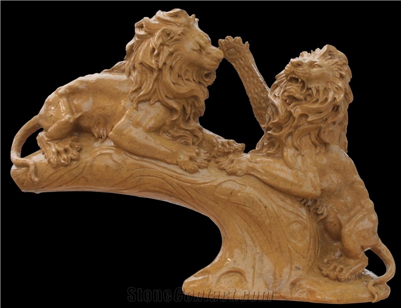Lion Marble Stone Fireplace Sculpture Hand Carved Vase Pot Mantel