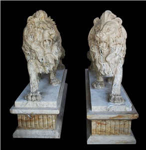 Lion Marble Stone Fireplace Sculpture Hand Carved Vase Pot Mantel