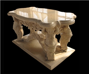 Marble Handcarved Outdoor Tables, Western Style Garden Table