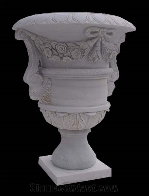 Marble Stone Hand Carved Vase, Flower Pot