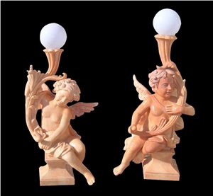 Marble Stone Human Sculpture Lamps, Street, Garden, Park Lamps