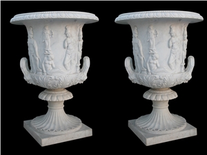 Marble Vases/White Marble Handcarved,Sculptured Stone Flower Pot
