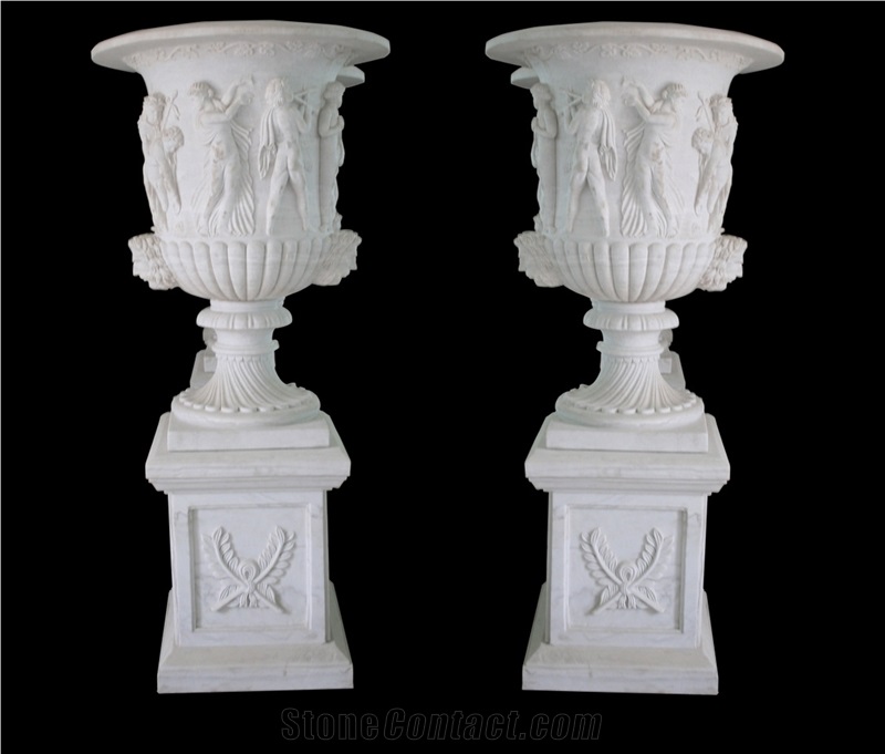 Marble Vases/White Marble Handcarved,Sculptured Stone Flower Pot
