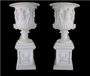 Marble Vases/White Marble Handcarved,Sculptured Stone Flower Pot