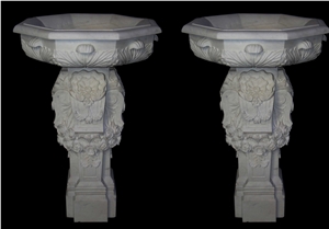 Marble Vases/White Marble Handcarved,Sculptured Stone Flower Pot
