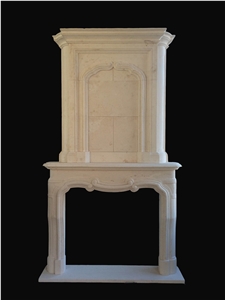 Moonlight Beige Limestone Handcarved Fireplaces Mantel, Western Style