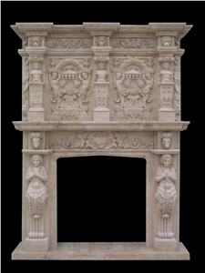Natural Stone Handcarved Fireplace Mantel,Western Sculptured Fireplace