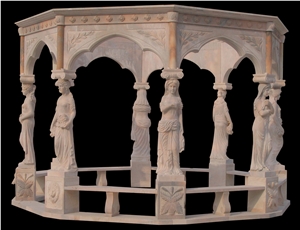 Natural Stone Handcarved Garden Gazebo,Western Style Sculptured Gazebo