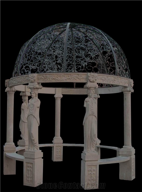 Natural Stone Handcarved Garden Gazebo,Western Style Sculptured Gazebo