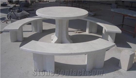 Outdoor Marble Carved Table Chair Stool