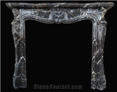 Portoro Marble Handcarved Fireplaces Mantel, Western Style Fireplace