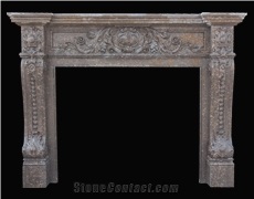 Portoro Marble Handcarved Fireplaces Mantel, Western Style Fireplace
