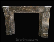 Portoro Marble Handcarved Fireplaces Mantel, Western Style Fireplace