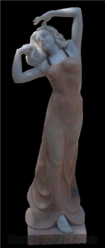 Red and White Marble Handcarved Human Statues,Western Style Sculptures