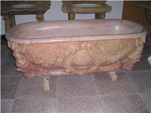Red Marble Hand Carved Bathtub, Western Style Sculptured Bathtub