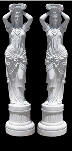 Red Marble Handcarved Building Column Statues, Sculptured Pillars