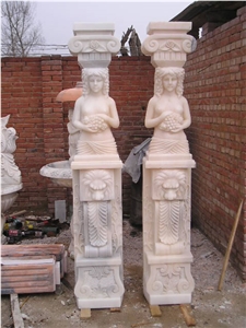 Red Marble Handcarved Building Column Statues, Sculptured Pillars