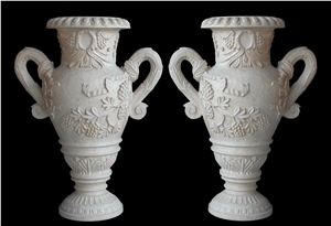 Red Marble Handcarved Garden Pots, Western Sculptured Flower Pots