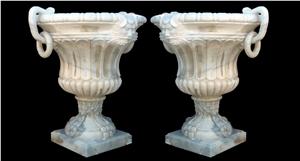 Red Marble Handcarved Garden Pots, Western Sculptured Flower Pots