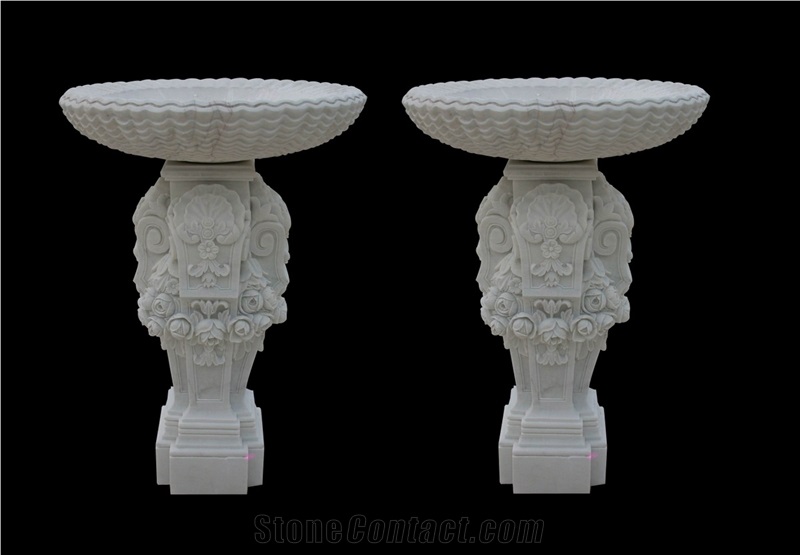 Red Marble Handcarved Garden Pots, Western Sculptured Flower Pots