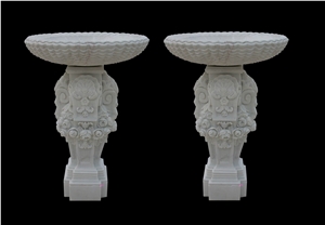 Red Marble Handcarved Garden Pots, Western Sculptured Flower Pots