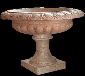 Red Marble Handcarved Garden Pots, Western Sculptured Flower Pots