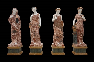 Red Marble Handcarved Human Sculptures, Western Style Women Statues