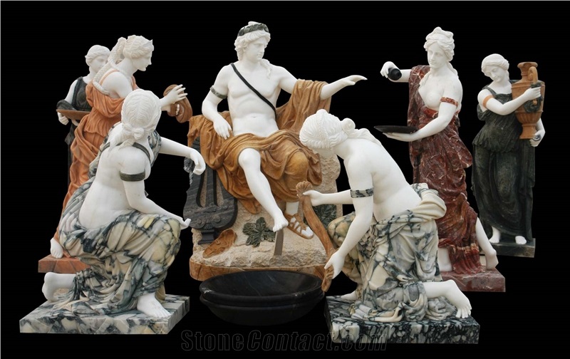 Red Marble Handcarved Human Sculptures, Western Style Women Statues