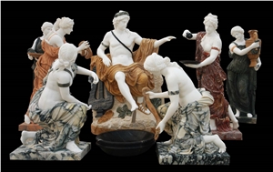 Red Marble Handcarved Human Sculptures, Western Style Women Statues