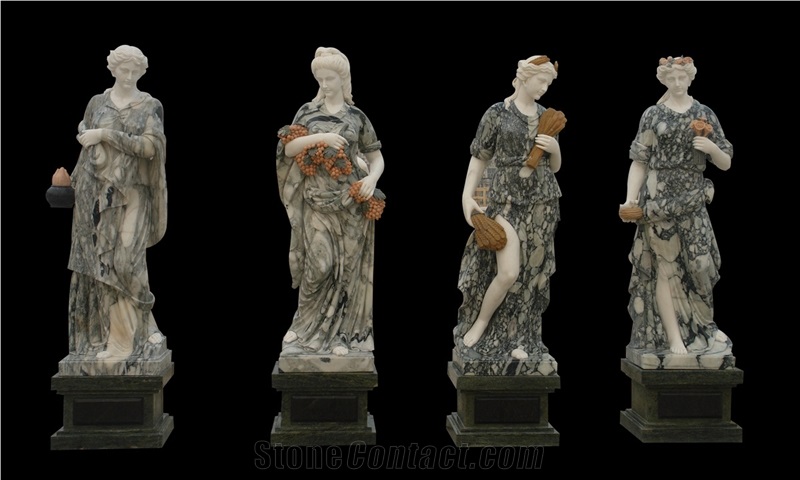 Red Marble Handcarved Human Sculptures, Western Style Women Statues