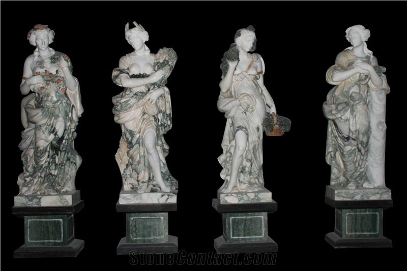 Red Marble Handcarved Human Sculptures, Western Style Women Statues