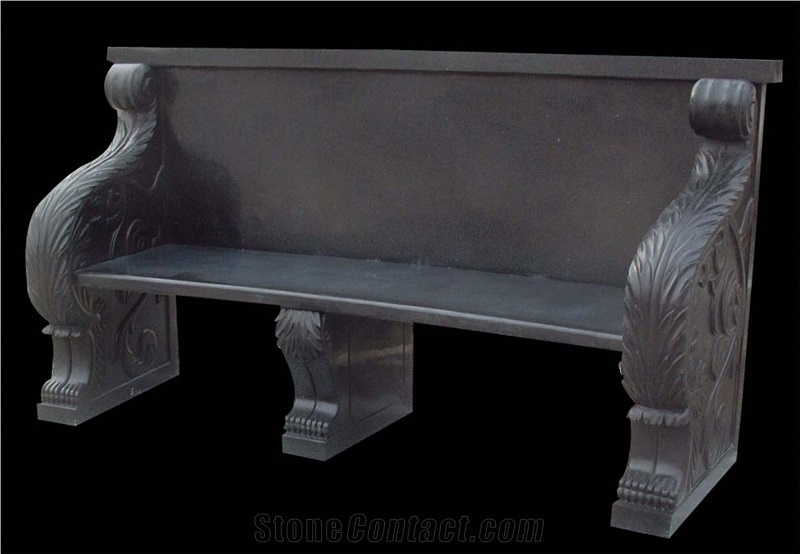 Red Marble Handcarved Outdoor Bench, Western Sculptured Garden Chair