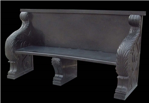 Red Marble Handcarved Outdoor Bench, Western Sculptured Garden Chair
