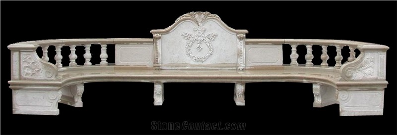 Red Marble Handcarved Outdoor Bench, Western Sculptured Garden Chair