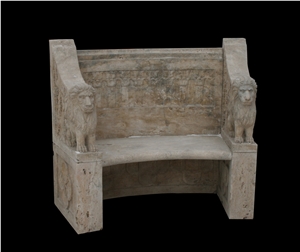 Red Marble Handcarved Outdoor Bench, Western Sculptured Garden Chair