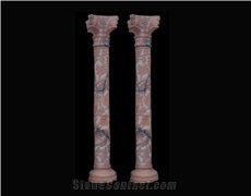 Red Marble Handcarved Sculptured Building Column, Western Style Pillar