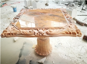 Red Marble Handcarved Stone Table Tops