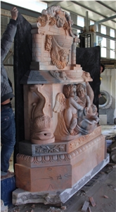 Red Marble Sculptured Fountains,Handcarved Stone Wall Fountains